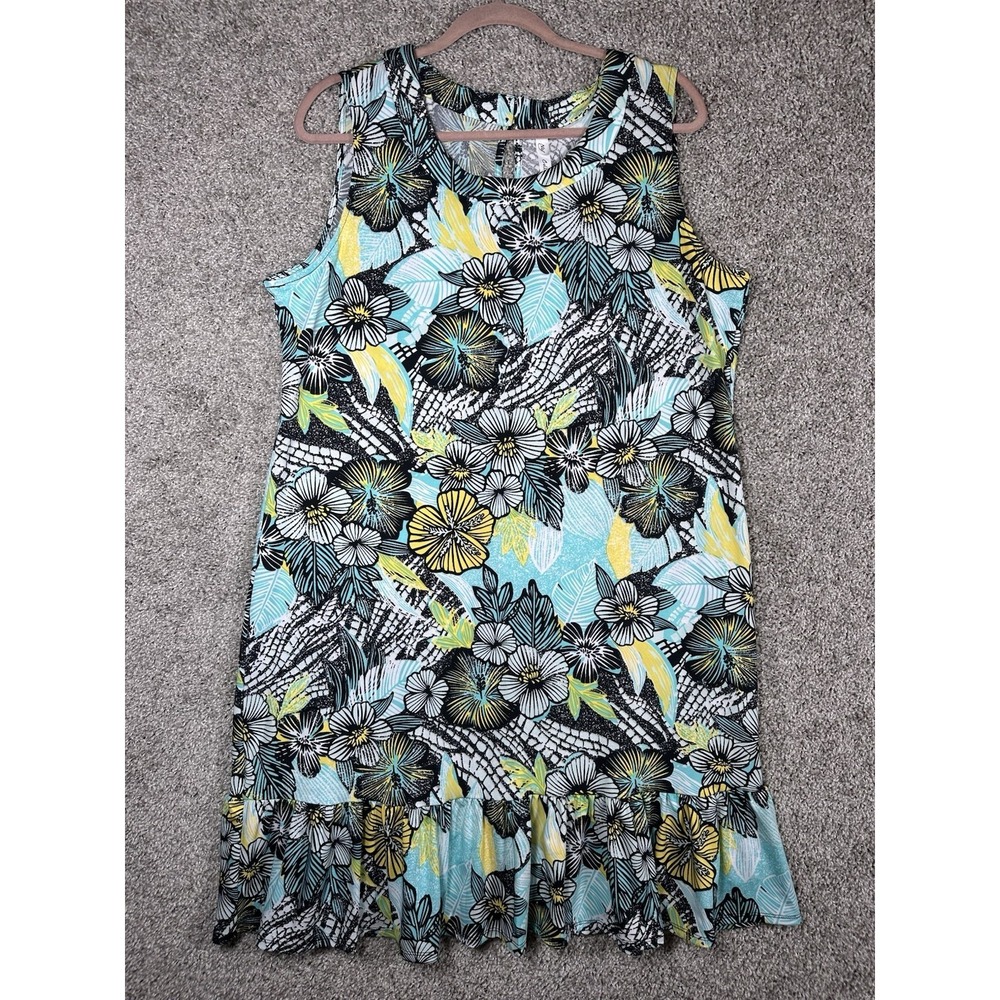 NY Collection Sleeveless Floral Ruffle Hem Dress XL Stretch